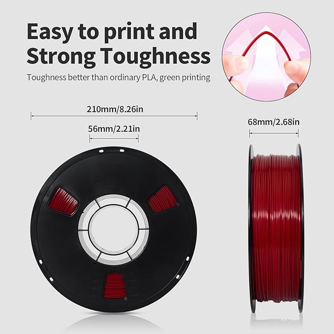 PLA Filament 1.75mm Ruby Red 1KG, Clog-Free 3D Printer Filament Dimensional - Image 3