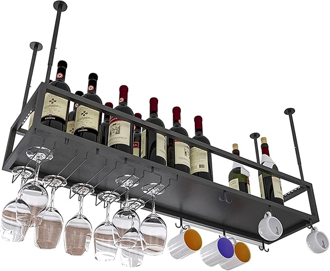 Hanging Black Wine Glass Holder Metal Wine Bottle Rack - Image 2