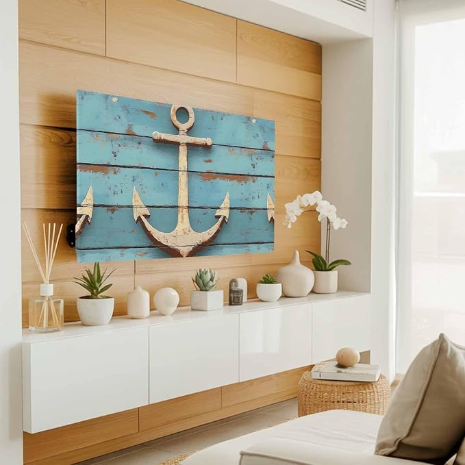 Nautical Anchor on Vintage Wood Grain Indoor TV Cover, Elastic TV Screen - Image 2
