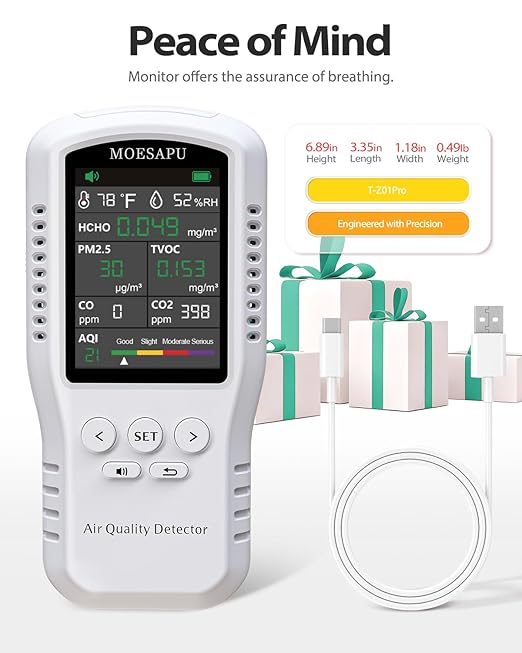 6-in-1 Air Quality Monitor, HCHO TVOC PM2.5 Detector, Formaldehyde Alarm Meter - Image 9