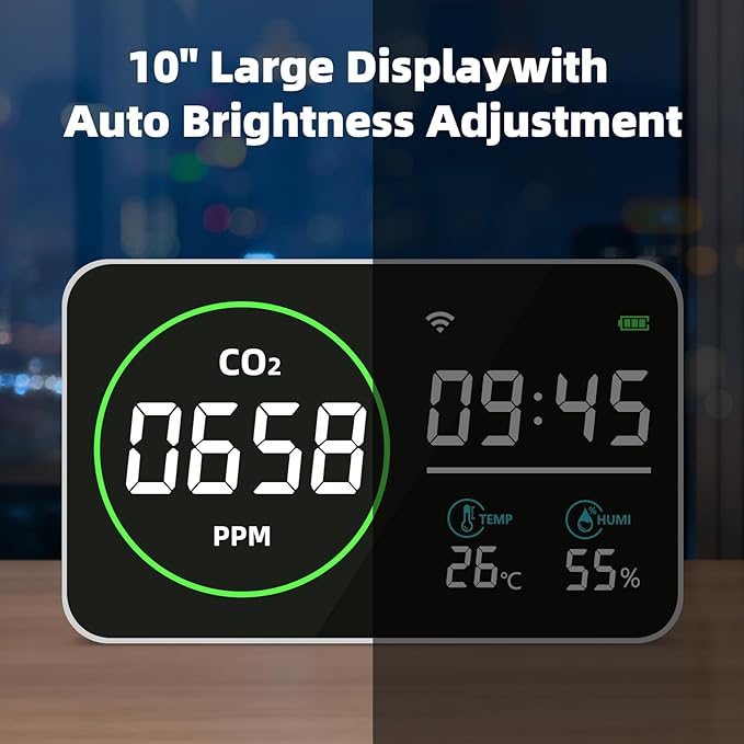 WiFi CO2 Detector, 9 Inch CO2 Monitor - Image 9