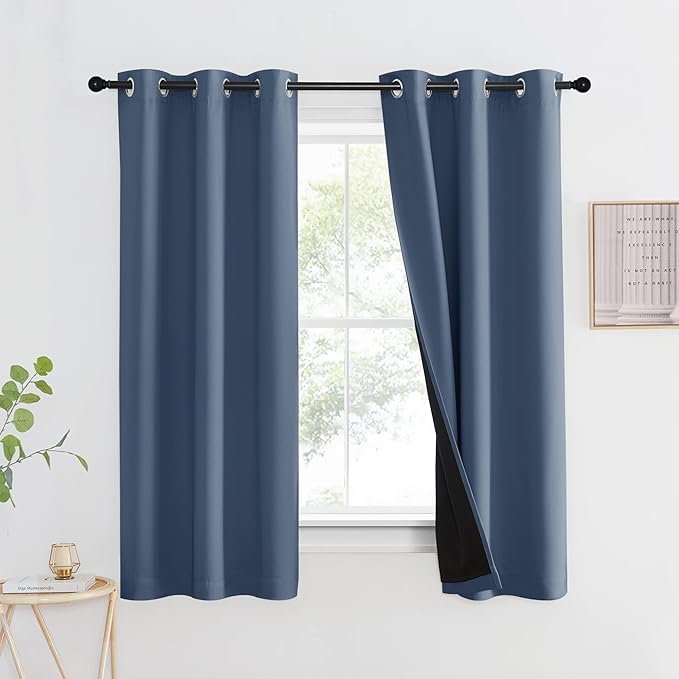 NICETOWN 100% Blackout Curtain Panel, Thermal Insulated Black Liner Curtain by NICETOWN