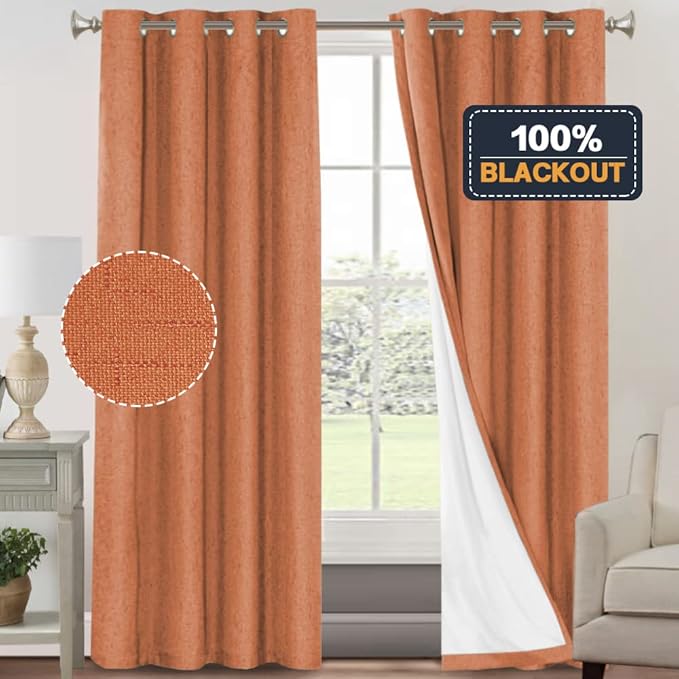 PrinceDeco Linen Blackout Curtains 84 Inches Long 100% Absolutely Blackout - Image 2