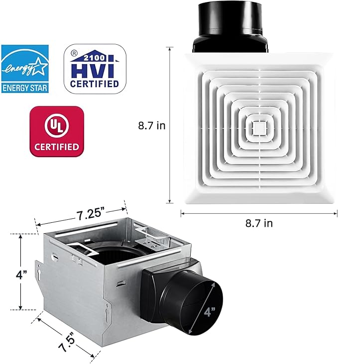 Bathroom Exhaust Fan 80CFM 1.5Sone, 4inch duct, Energy-Saving Household - Image 2