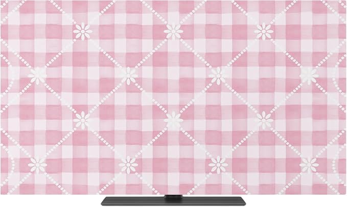 Pink Plaid Flower White Lattice Indoor TV Cover, Elastic TV Screen Protector - Image 2