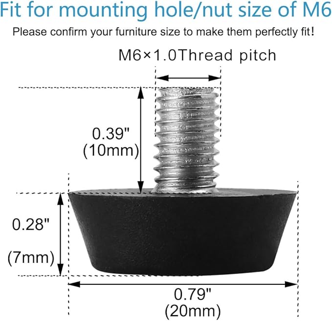 uxcell M6 x 10 x 20mm Furniture Glide Leveling Feet Adjustable Leveler Floor - Image 2