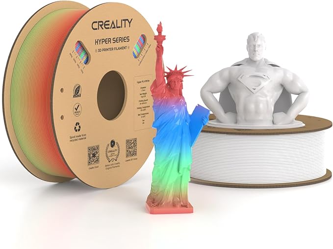 Official Creality Hyper PLA Filament 1.75mm White & Rainbow 2KG, 30-600mm/s by Creality