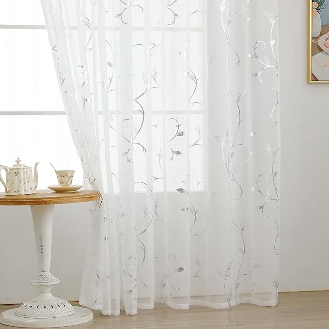 BUHUA White Sheer Curtains 63 Inch Length Semi - Image 7
