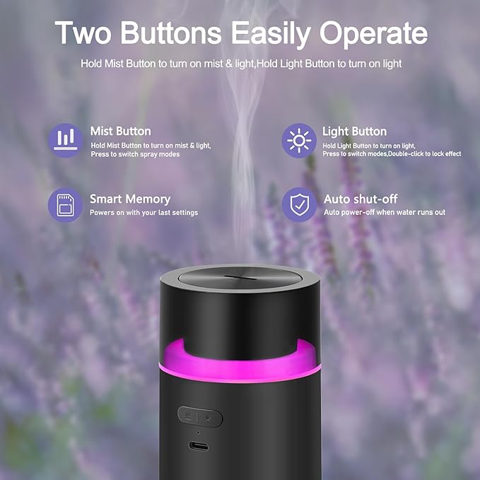 HODEMI Portable Smart Car Essential Oil Diffuser, Cordless Mini Cold Mist - Image 5