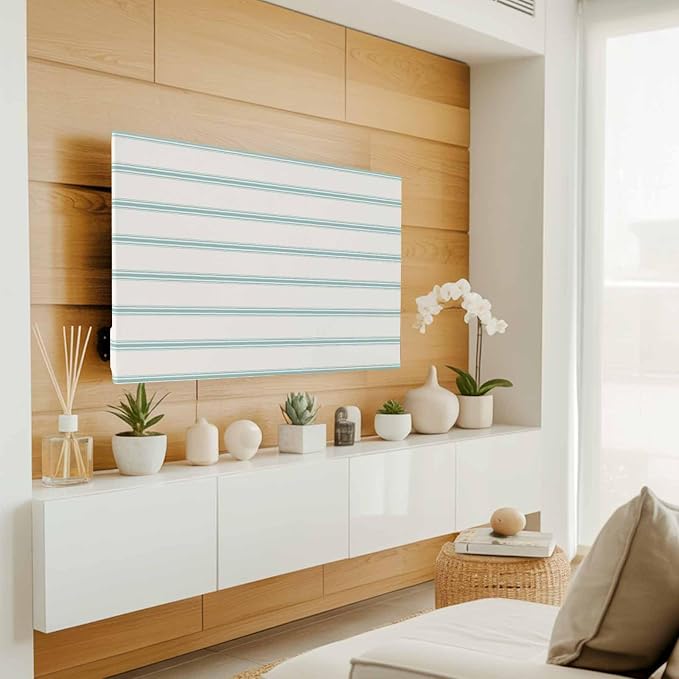Abstract Teal Stripe Geometric Art Indoor TV Cover, Elastic TV Screen Protector - Image 2