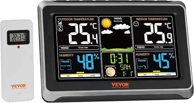 VEVOR Weather Station Indoor Outdoor, 7.5 in Color Display, Wireless Digital by VEVOR