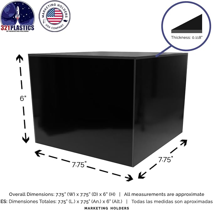 2 Pack Black Acrylic Display Box Countertop Showcase Bin 7.75" x 7.75" x 6" - Image 6
