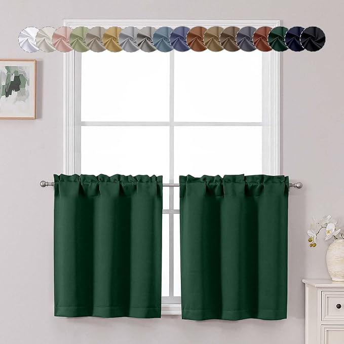 Chyhomenyc Ever Green Short Blackout Curtains 24 Inch Length, Small Kitchen by Chyhomenyc