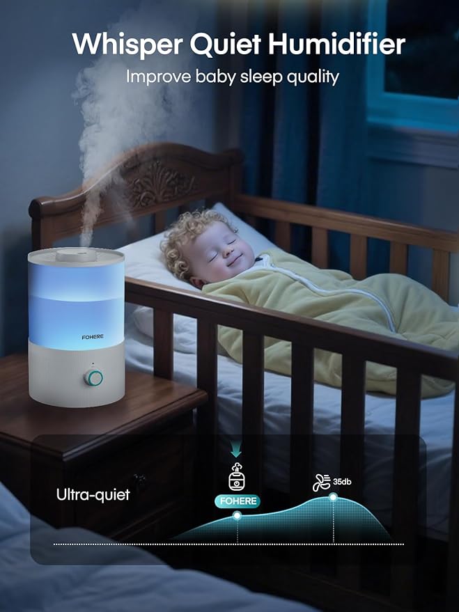 FOHERE Humidifier for Bedroom Baby, 3.2L Top Fill Cool Mist Humidifiers for - Image 3