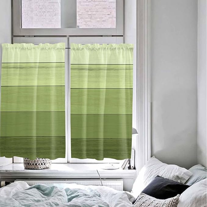 Gradient Green Wooden Board Window Valance Curtains, Retro Country Wood Grain - Image 4