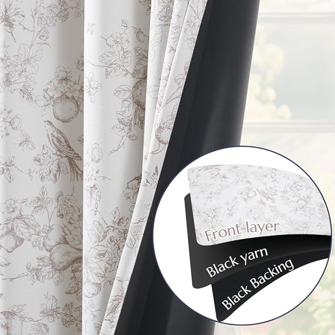 jinchan 95% Blackout Floral Curtains 84 Inches Long, Printed Flower Taupe - Image 7
