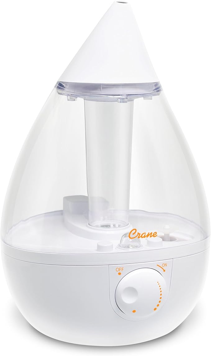 Crane White Teardrop Ultrasonic Cool Mist Humidifier, 1 Gallon Auto Shut-Off by Crane