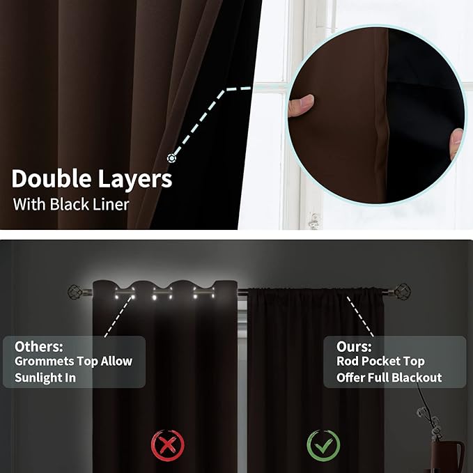 BGment Brown Blackout Curtains for Bedroom 63 Inch Length 2 Panels, Thermal - Image 6