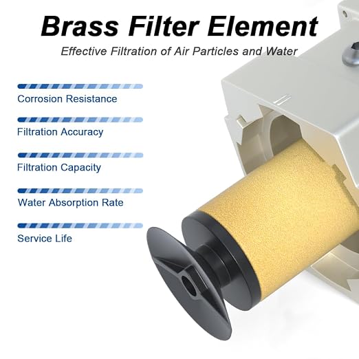 AIRZOE 1/2" NPT Compressed Air Filter Regulator Lubricator Combo, Air - Image 5