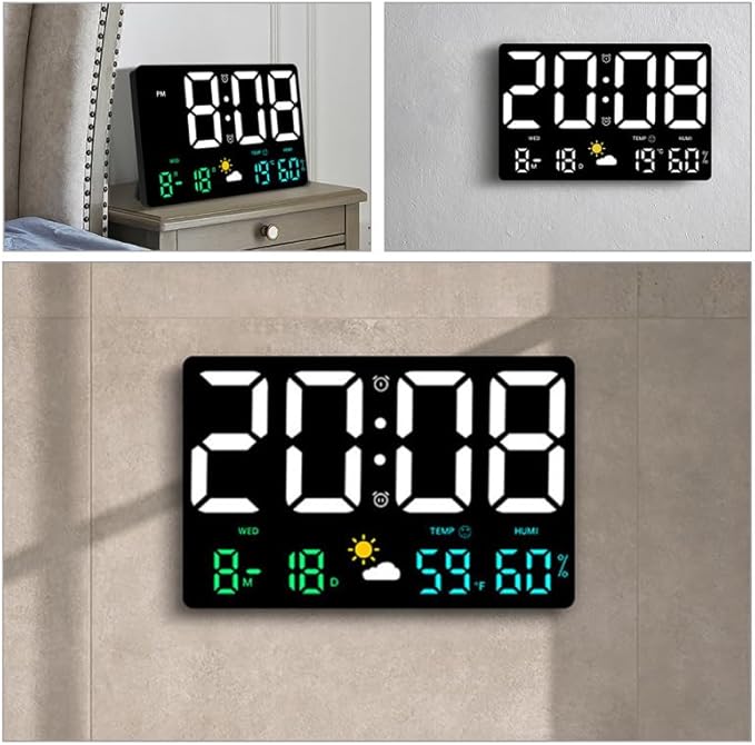 Large Digital Wall Clock with Temperature and Humidity Sensor Colorful Led - Image 5
