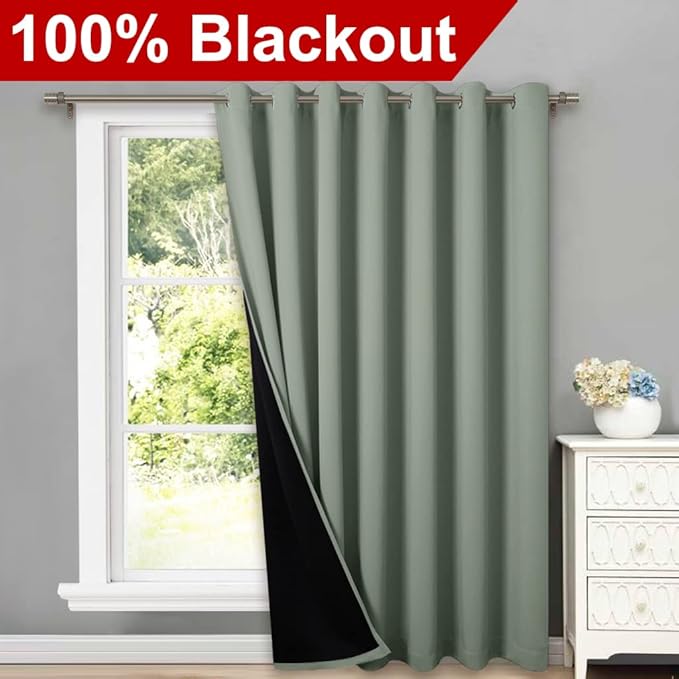 NICETOWN Greyish Green Full Shading Extra Wide Curtains - Image 2