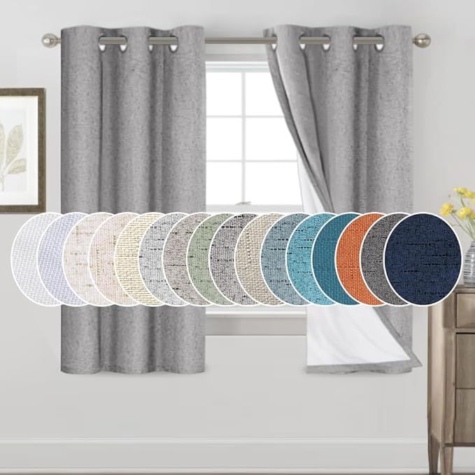 PrinceDeco 100% Blackout Curtains 64 inch Long 2 Panels, Light Grey by PrinceDeco