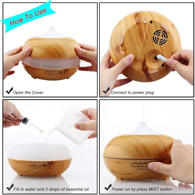 Aroma Essential Oil Diffuser, JoySusie 500ml Wood Grain Ultrasonic Cool Mist - Image 4