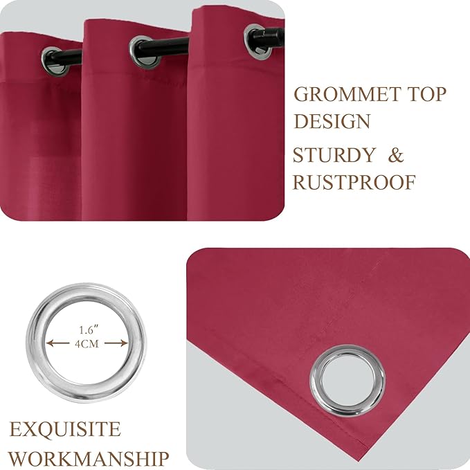 L.Z.E Privacy Curtains 96 Inches Long 2 Panels Set, Burgundy Light Filtering - Image 4