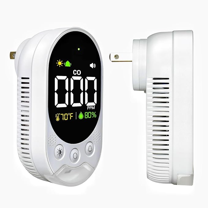 Portable Carbon Monoxide Detector Plug, Upgraded Version Configure Emergency by VETOUCH