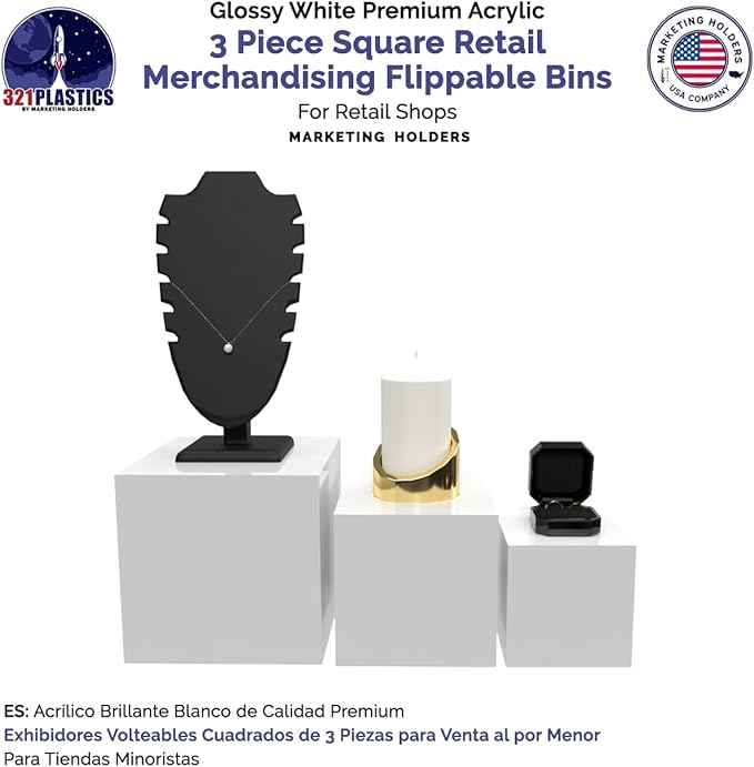 Acrylic Display Riser Boxes 3 Piece White Retail Product Riser No Lid - Image 3