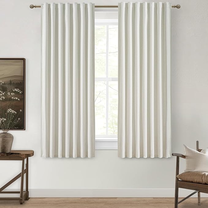 Beige White Room Darkening Curtains 72 Inches Long 2 Panels Burg, Linen Heavy by QJMYDECO