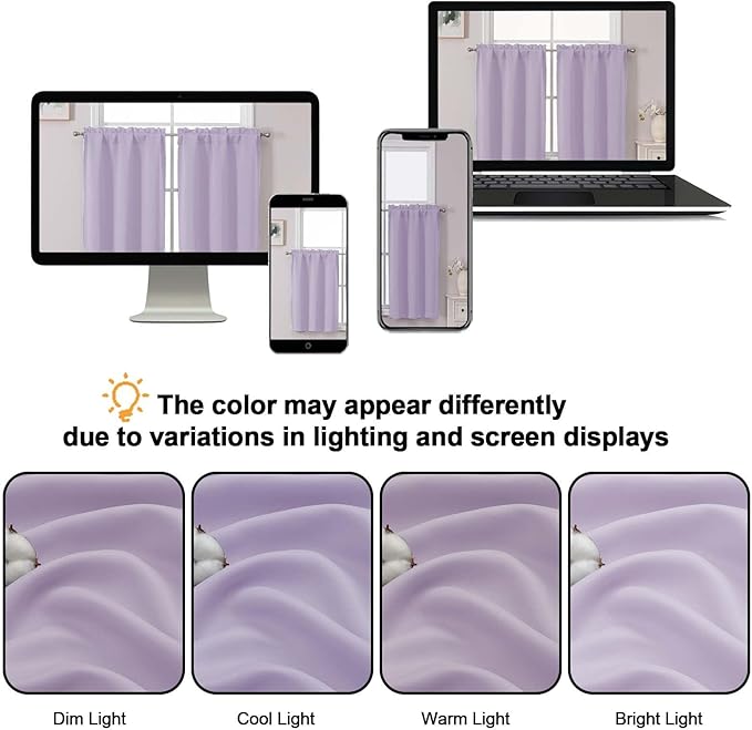 Chyhomenyc Short Lilac Curtains 45 Inch Length, Small Light Purple Curtain Rod - Image 7