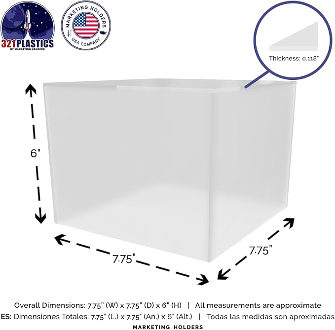 Frosted Acrylic Display Box Versatile 5 Sided Pedestal No Lid 7.75" x 7.75" x - Image 6