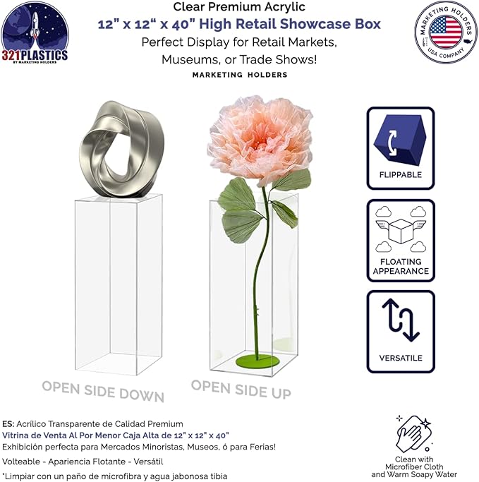 Marketing Holders Clear Platform Display Box 12x12x40 Inch Pedestal Cube No Lid - Image 3