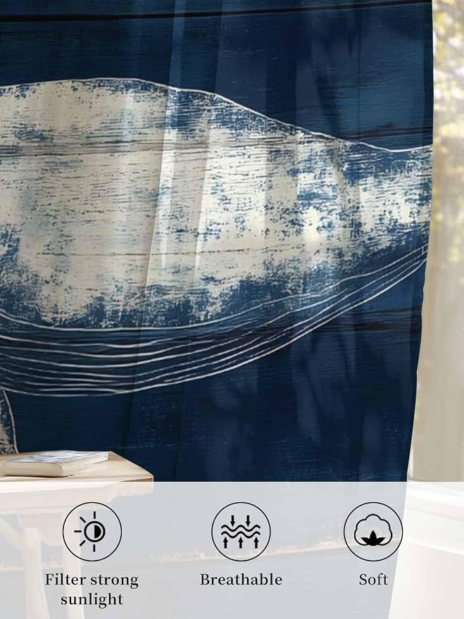 Sheer Curtains 54 Inch Length, Summer Whale Semi Sheer Curtains Light Filtering - Image 6