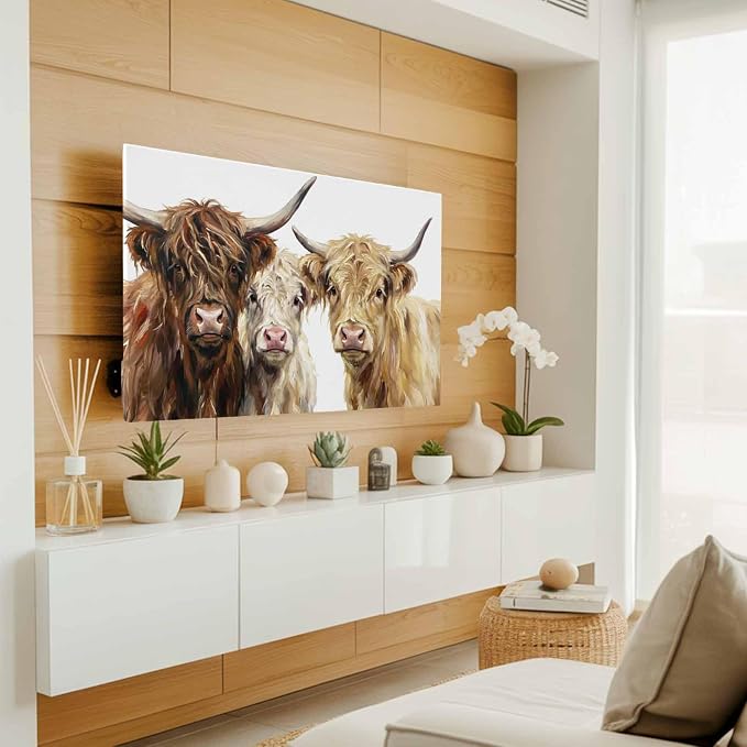 Farmhouse Highland Cows Indoor TV Cover, Elastic TV Screen Protector Watercolor - Image 3