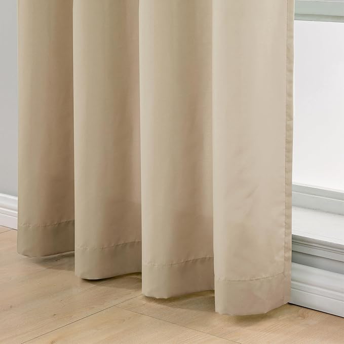 L.Z.E Non-See-Through Privacy Curtains 63 Inch Length 2 Panels Set, Tan Beige - Image 5