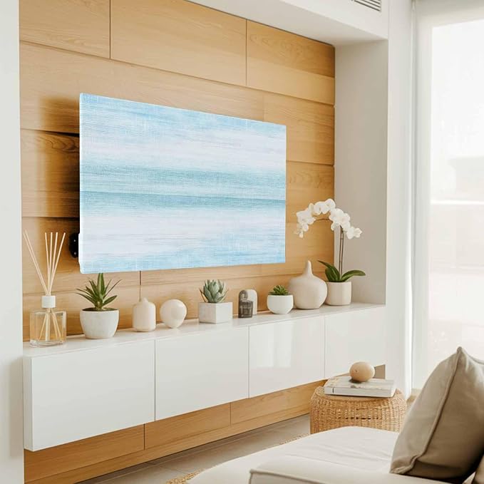 Modern Summer Light Blue Indoor TV Cover, Elastic TV Screen Protector Pastoral - Image 3