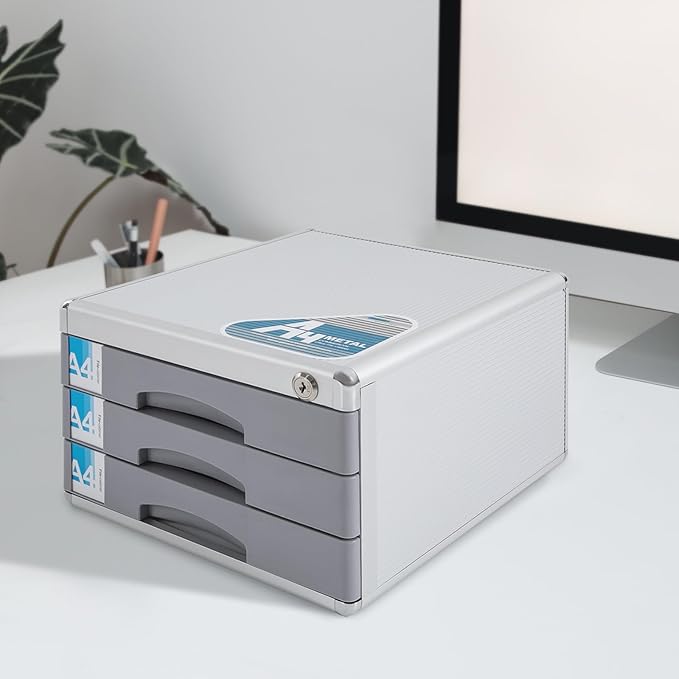 3 Tier Desktop Drawer Organizer, 3 Drawers Aluminum Alloy File Organizer - Image 5
