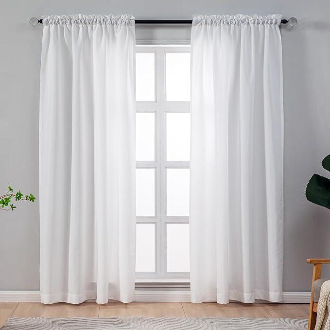 L.Z.E Privacy Sheer Curtains 120 Inches Long 2 Panels Set White Light Filtering by LZE