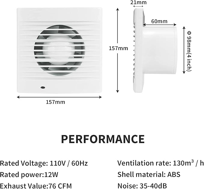 HUGOOME Exhaust Fan 76 CFM, 12W 130m³/h Ventilation Extractor - Image 5