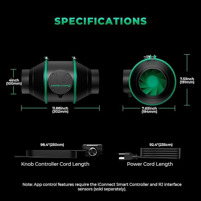 Mars Hdyro iFresh 4 Inch Smart Inline Duct Fan - Image 8