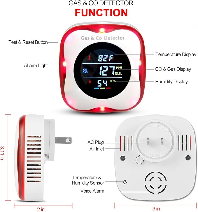Combustible Gas & CO Detector 4-in-1 – Plug-in Natural/Propane Gas Leak Alarm - Image 3