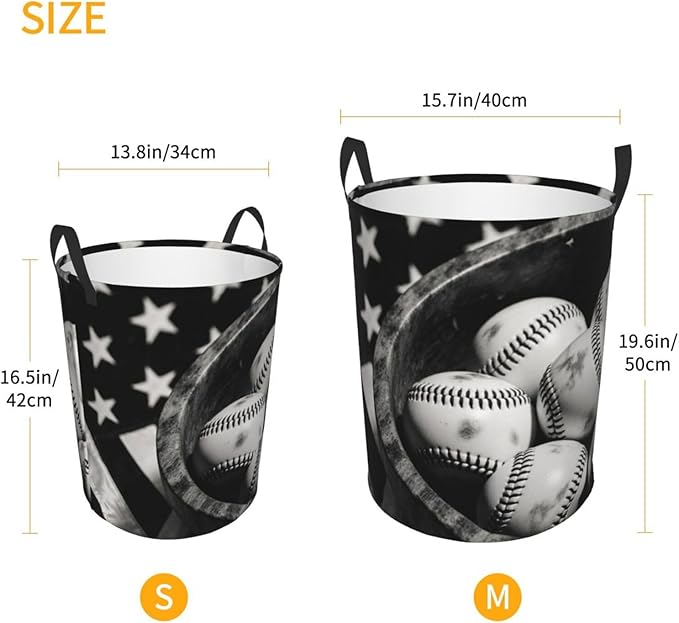 Vintage Baseballs Retro Flag Display Design Round Laundry Hamper Bag - Image 5