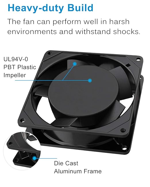 GDSTIME Axial Fan 90mm, 110V 120V AC 92mm x 92mm x 25mm Dual Ball Bearing - Image 3