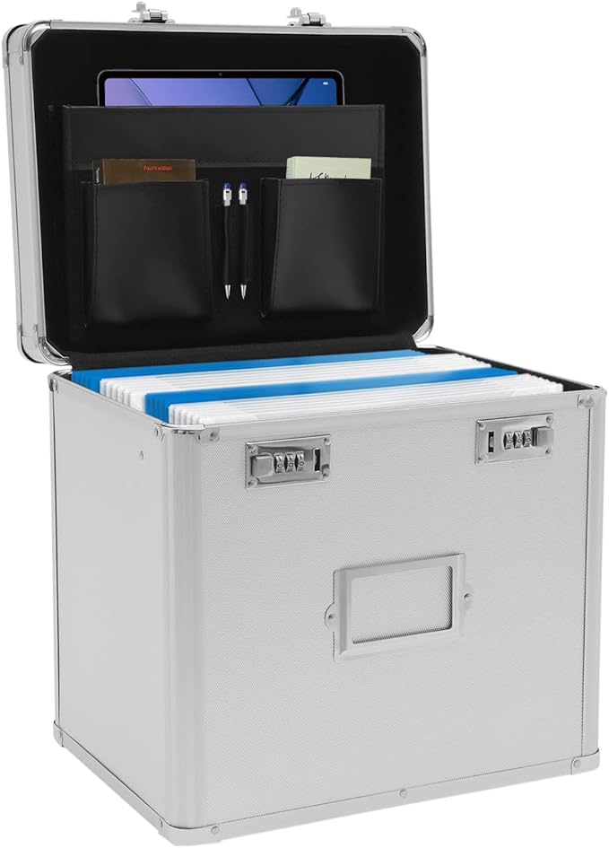 Metal Locking File Organizer Box, 13.8*10*13.4 inch Portable Locking Storage by WUSILILU