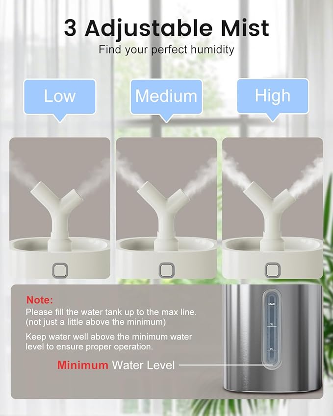 Feekaa Stainless Steel Humidifier Dishwasher Safe, 4L/1Gal Cool Mist Humidifiers - Image 5