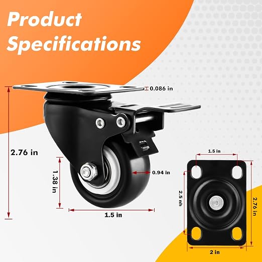 1.5" Casters Set of 20 Heavy-Duty Industrial Caster Wheels - Image 4