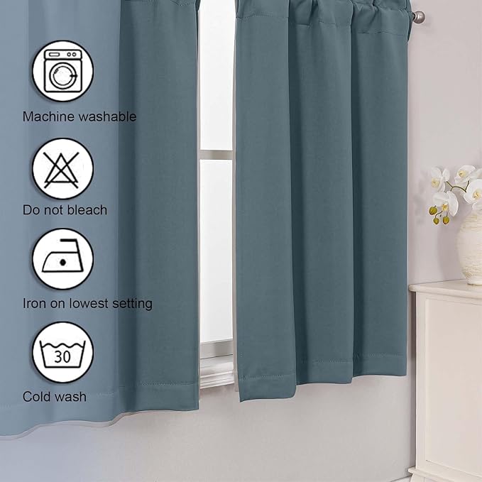 Chyhomenyc Stone Blue Short Blackout Curtains 45 Inch Length, Small Kitchen - Image 7
