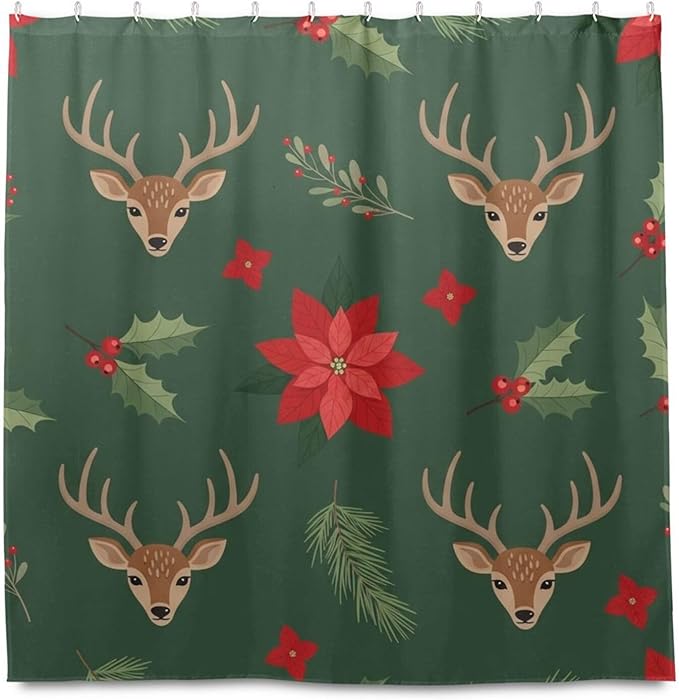 Christmas Deer Green Shower Curtain Liner 72×72 inch - Image 2
